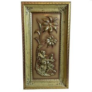 Vintage Dimension III Four Seasons Winter Wall Plaque Cupid Gold Tone MCM 8x15